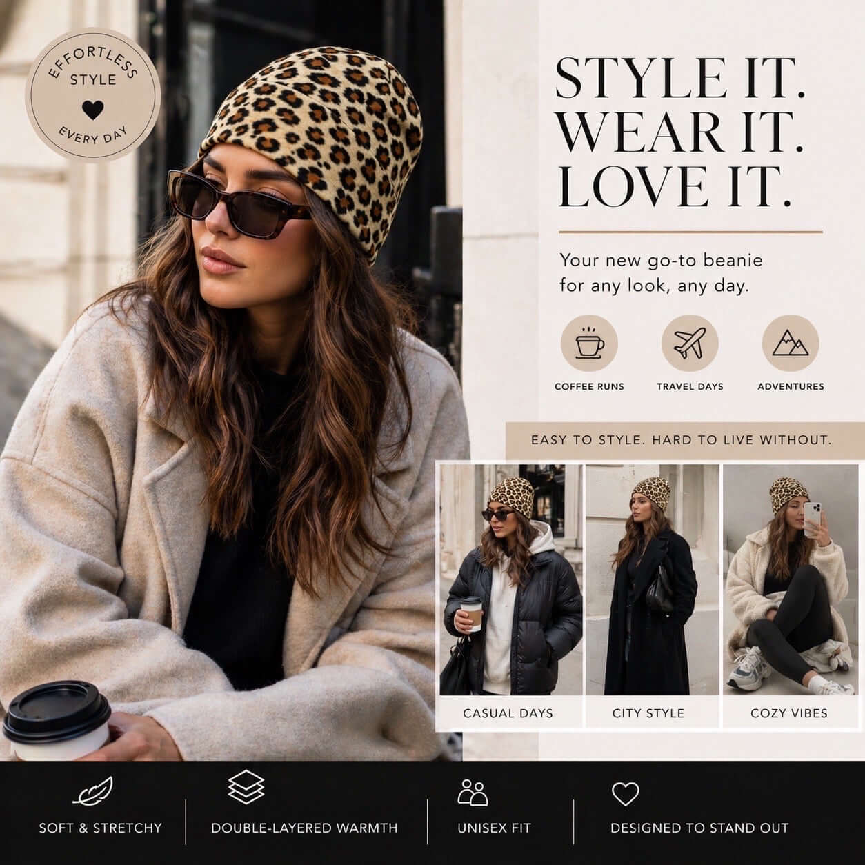 Leopard Print Beanie Hat