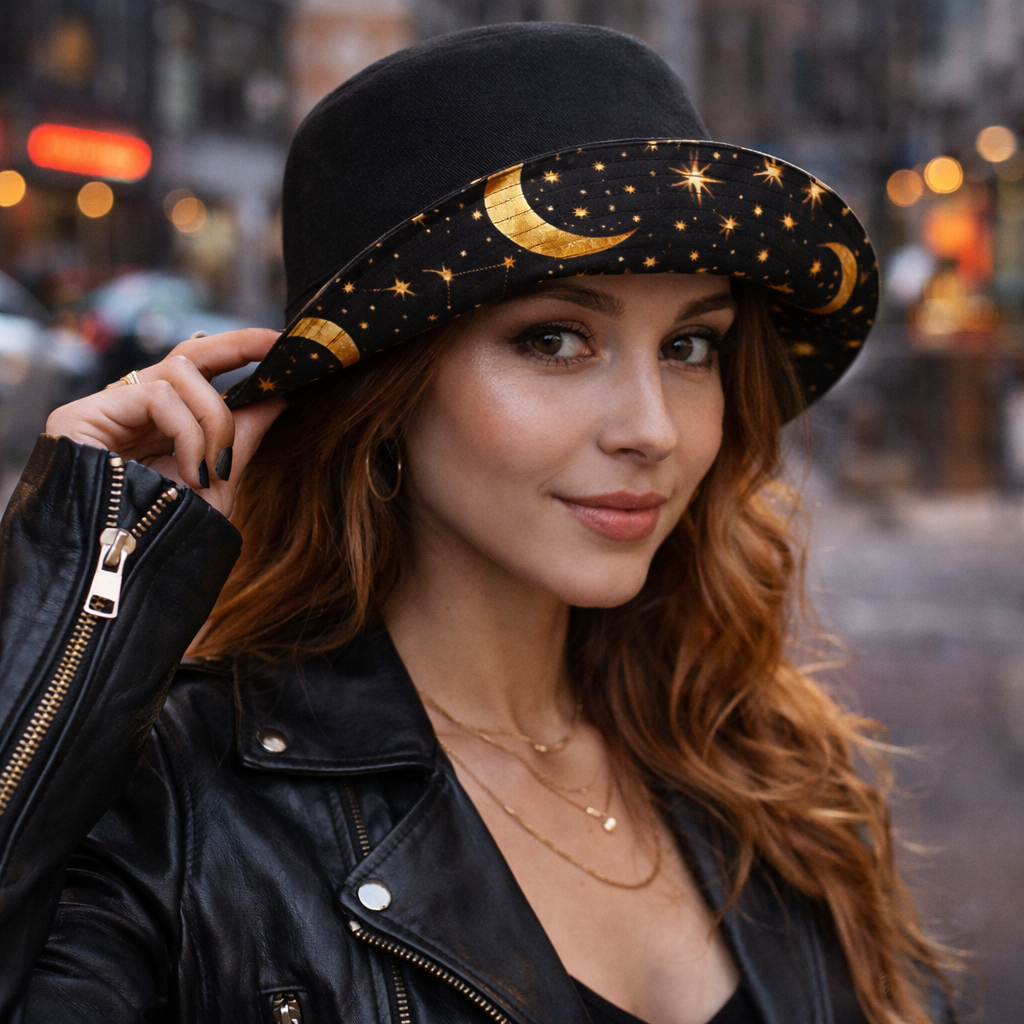 celestial moon stars reversible bucket hat