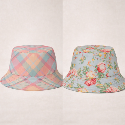 Reversible Pastel Plaid Floral Bucket Hat