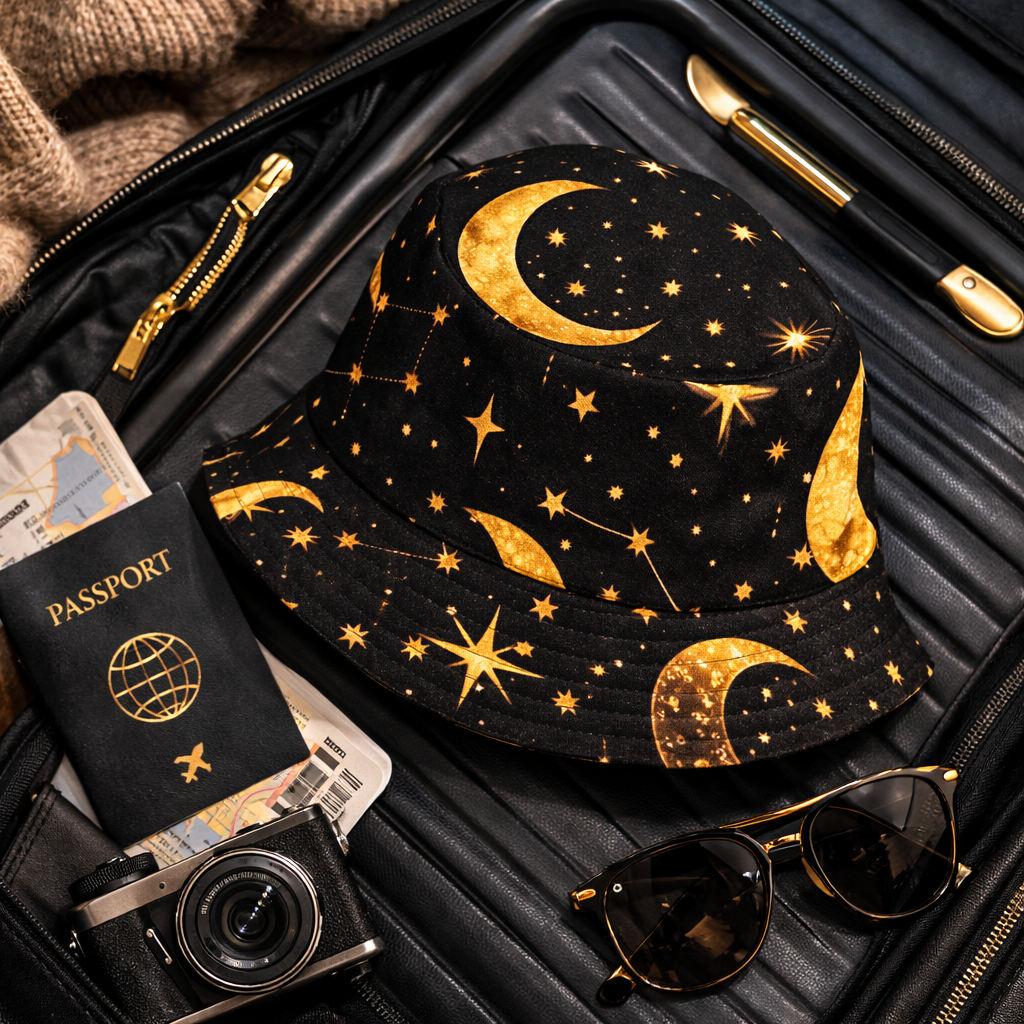 celestial moon stars reversible bucket hat