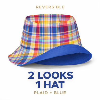 Reversible Colorful Plaid Blue Bucket Hat