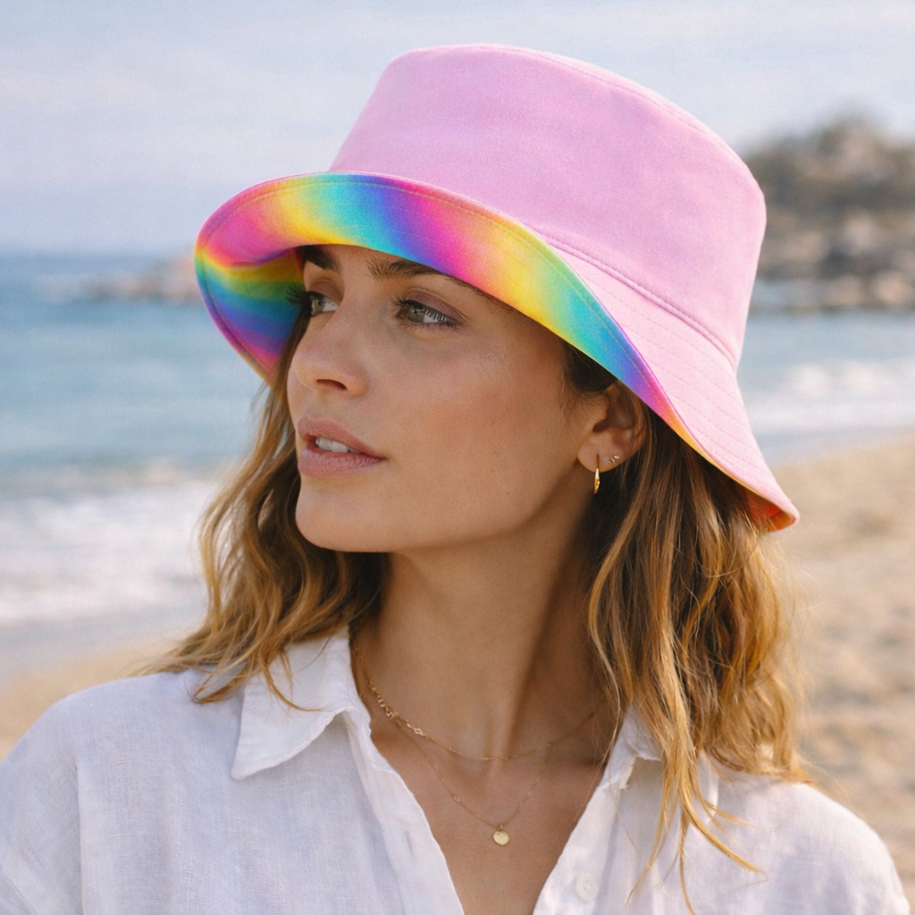 rainbow tie dye reversible bucket hat