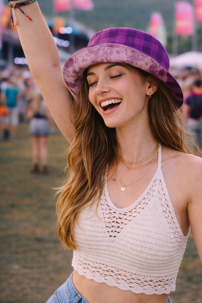  Reversible Plum Plaid Bucket Hat