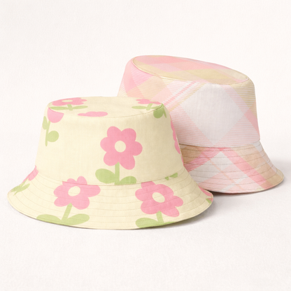 Reversible Daisy Pastel Plaid Bucket Hat