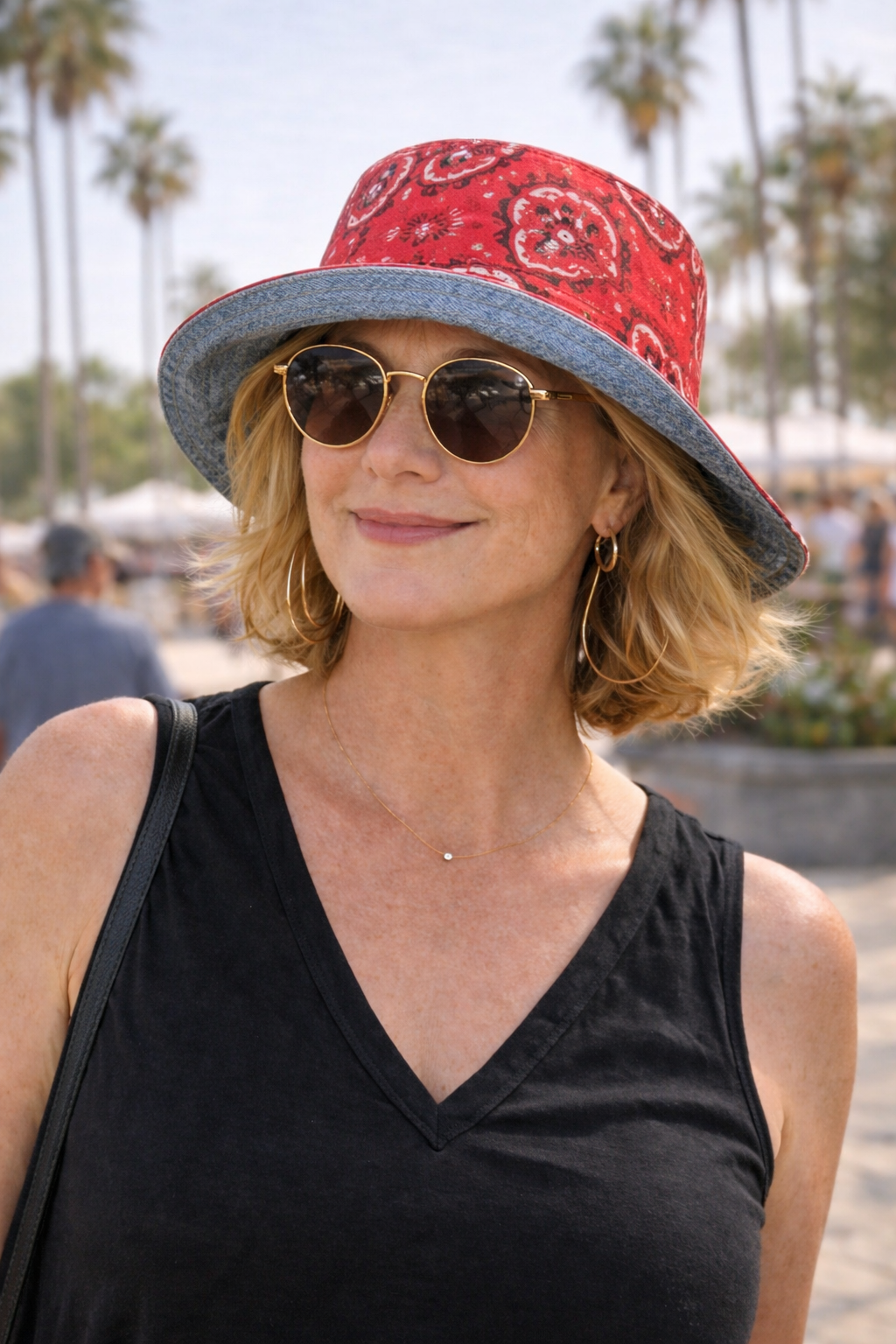 Reversible Denim Red Bandana Bucket Hat