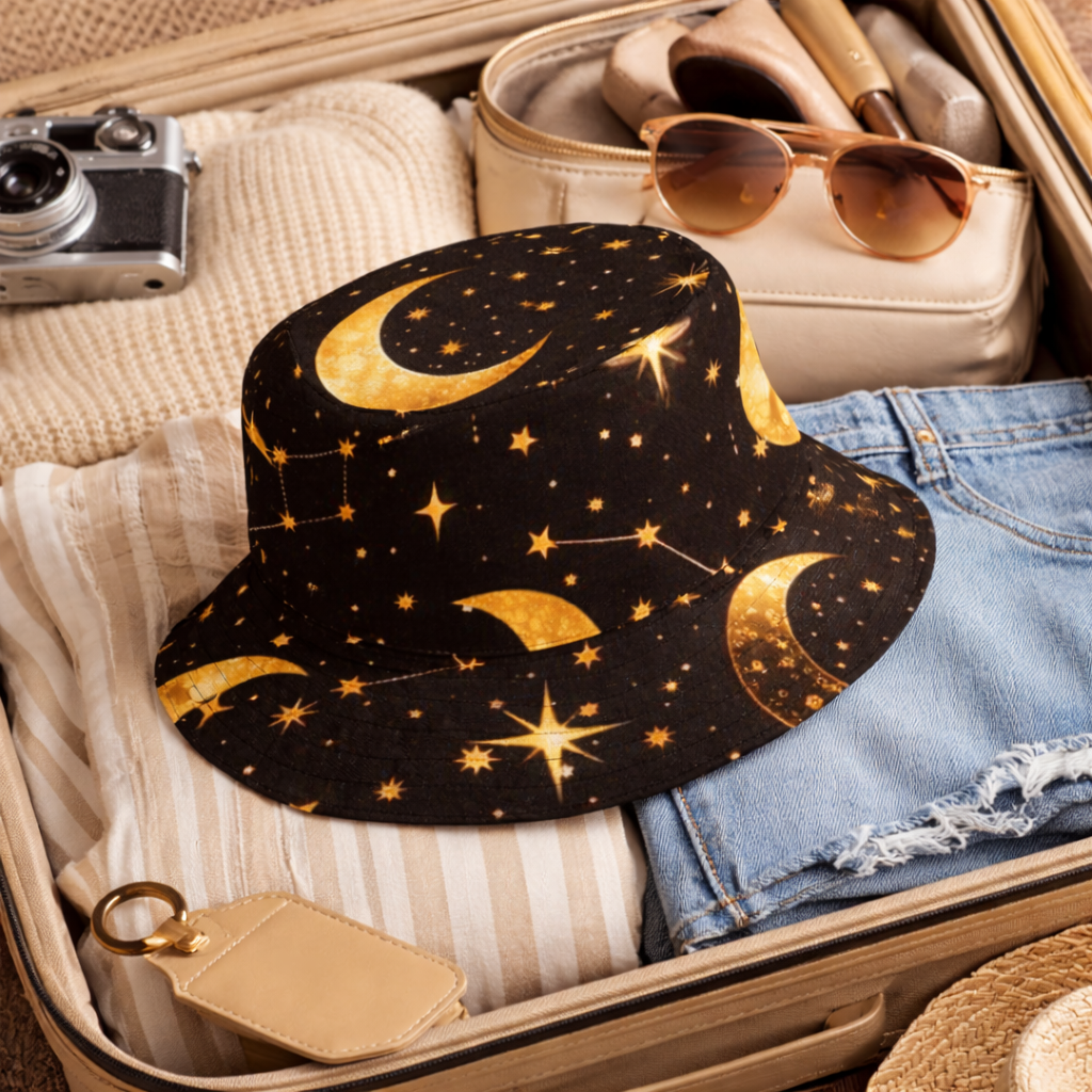 celestial moon stars reversible bucket hat
