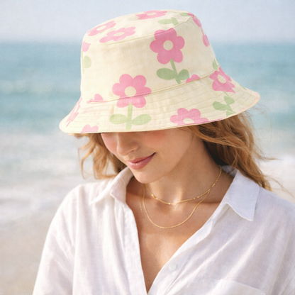 Reversible Daisy Pastel Plaid Bucket Hat