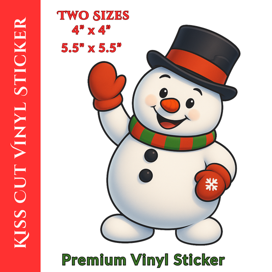 Kiss-Cut Snowman Christmas Sticker – Premium Vinyl Holiday Decal (4” or 5.5” Sizes)