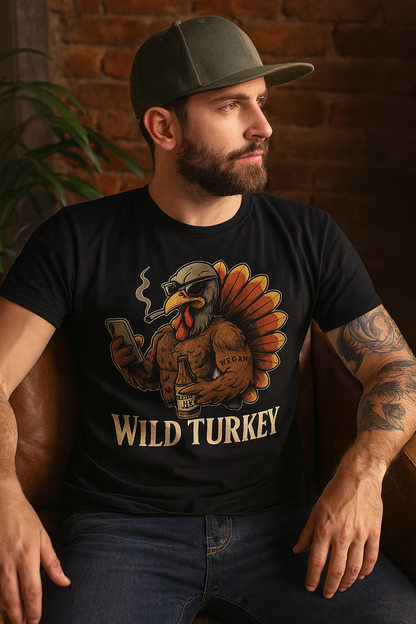 Funny Thanksgiving Turkey Shirt: Beer, Cigar, Gym - Wild Bird Distillery T-shirt