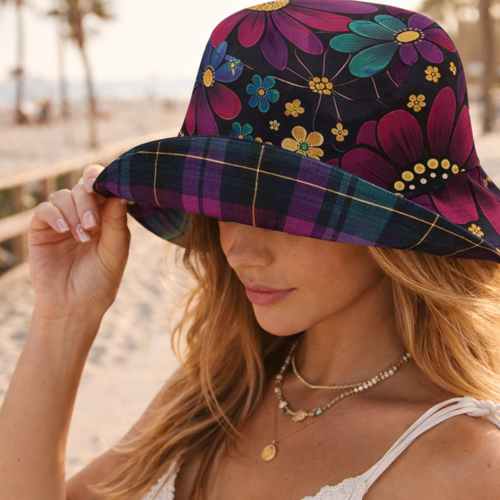 retro floral reversible bucket hat