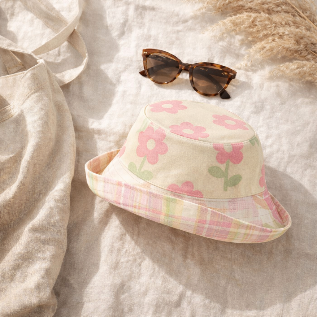 Reversible Daisy Pastel Plaid Bucket Hat