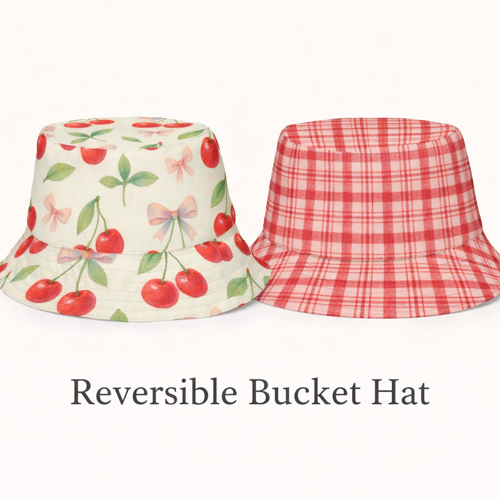 Reversible Cherry Bow Red Gingham Bucket Hat