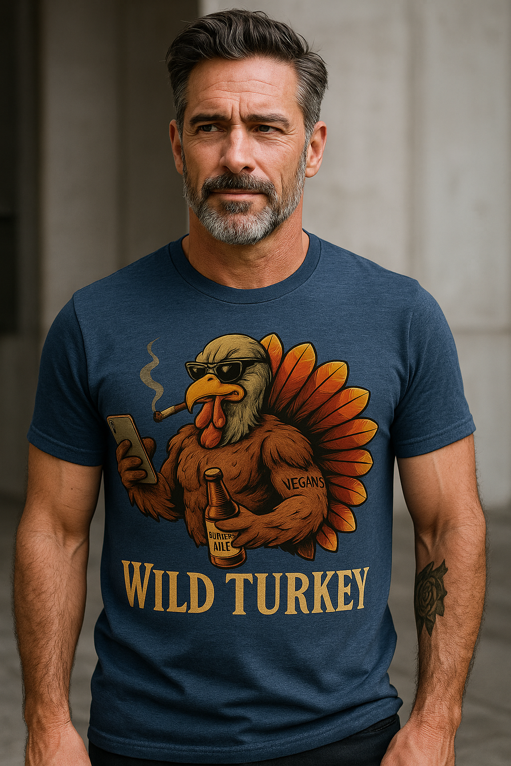 Funny Thanksgiving Turkey Shirt: Beer, Cigar, Gym - Wild Bird Distillery T-shirt
