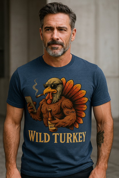 Funny Thanksgiving Turkey Shirt: Beer, Cigar, Gym - Wild Bird Distillery T-shirt