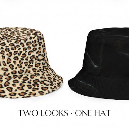 Reversible Leopard Black Bucket Hat