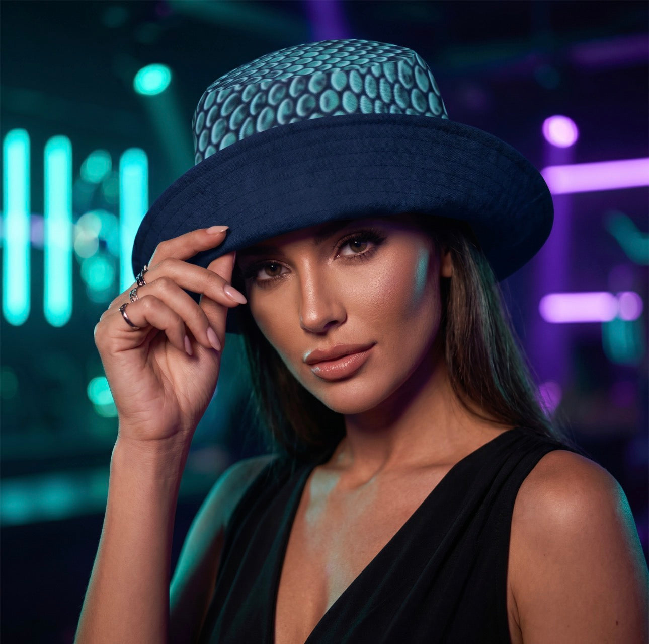 Reversible Teal Snakeskin Bucket Hat