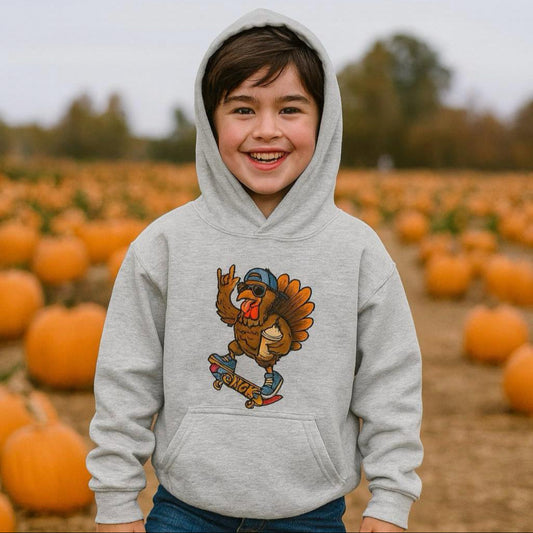 Skateboard Turkey Hoodie: Funny Thanksgiving Youth Sweatshirt