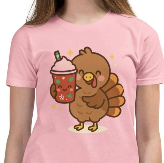Youth Cute Thanksgiving Shirt:  Kids , Coffee Turkey Tee Girls Boys, Pumpkin Spice Turkey Shirt, Adorable Fall Turkey Day Gift Cozy Outfit