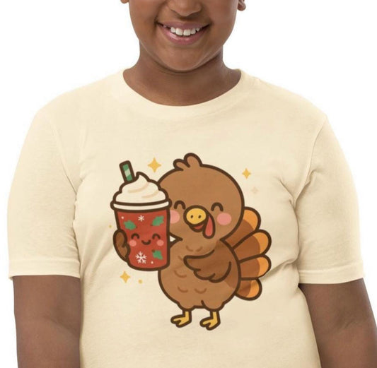 Youth Cute Thanksgiving Shirt:  Kids , Coffee Turkey Tee Girls Boys, Pumpkin Spice Turkey Shirt, Adorable Fall Turkey Day Gift Cozy Outfit