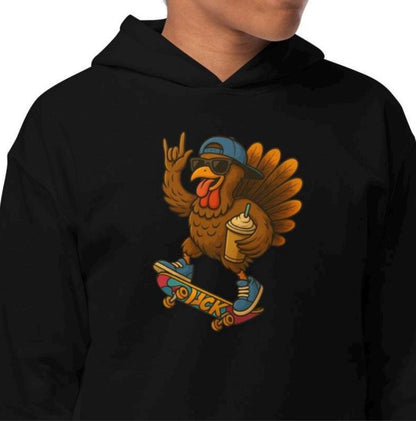 Skateboard Turkey Hoodie: Funny Thanksgiving Youth Sweatshirt