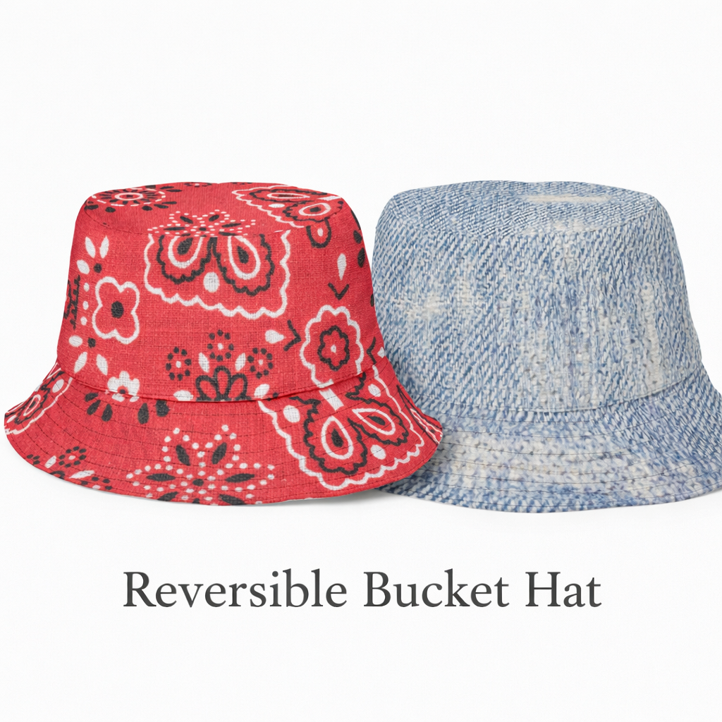 Reversible Denim Red Bandana Bucket Hat