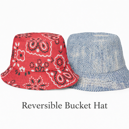 Reversible Denim Red Bandana Bucket Hat