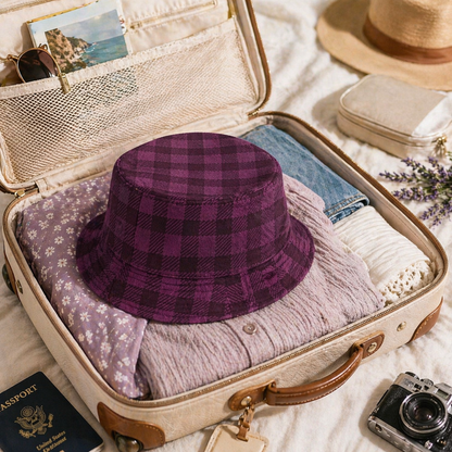  Reversible Plum Plaid Bucket Hat