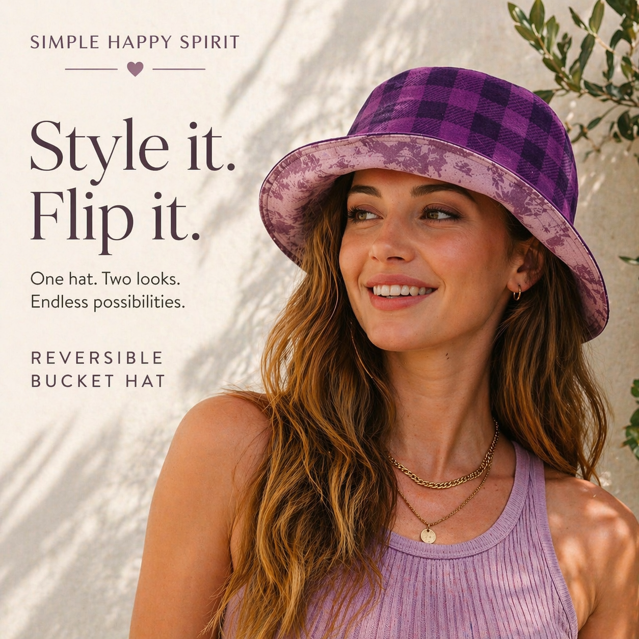  Reversible Plum Plaid Bucket Hat