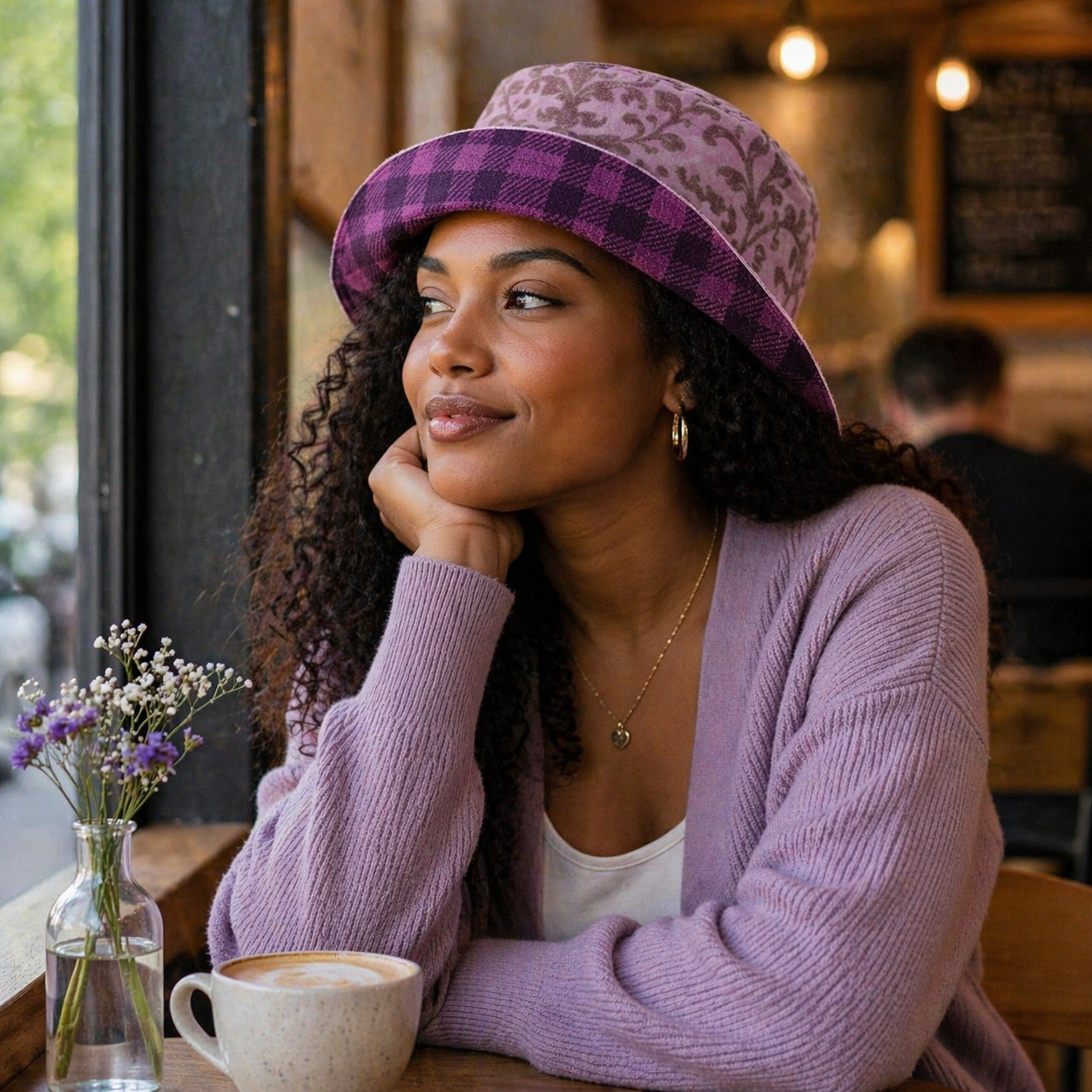  Reversible Plum Plaid Bucket Hat
