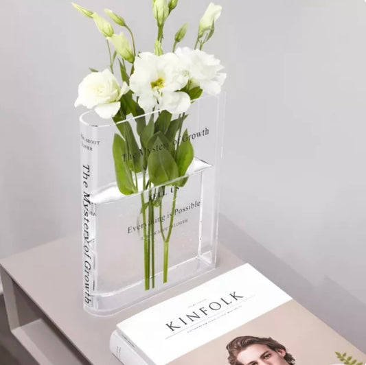 Transparent Acrylic Book Vase – Modern Decorative Flower Holder