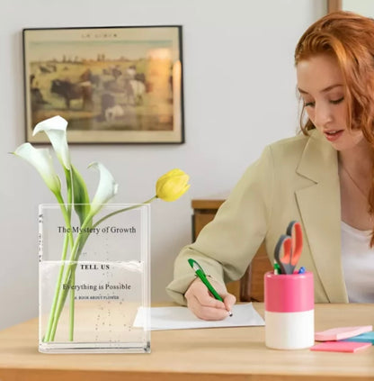 Transparent Acrylic Book Vase – Modern Decorative Flower Holder