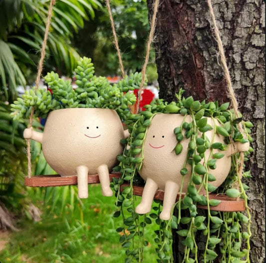 Swinging Face Planter – Whimsical Resin Hanging Pot