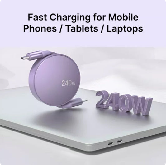 Retractable USB Type-C Cable – 240W Fast Charging for All Devices