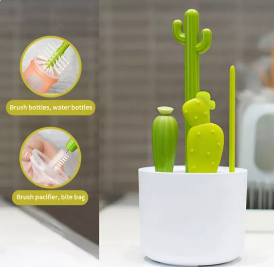 Cactus Baby Bottle Cleaning Brush Set – 4-Piece Cute & Functional Cleaning Kit
