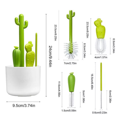 Cactus Baby Bottle Cleaning Brush Set – 4-Piece Cute & Functional Cleaning Kit