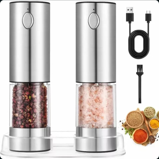 USB Electric Salt & Pepper Grinder Set – Rechargeable with LED Light