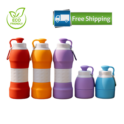 EcofloStow™ Collapsible Silicone Water Bottle – 20 oz | Eco-Friendly, BPA-Free, 7 Vibrant Colors