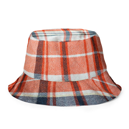 Reversible Denim Orange Plaid Bucket Hat