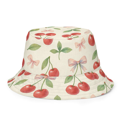 Reversible Cherry Bow Red Gingham Bucket Hat