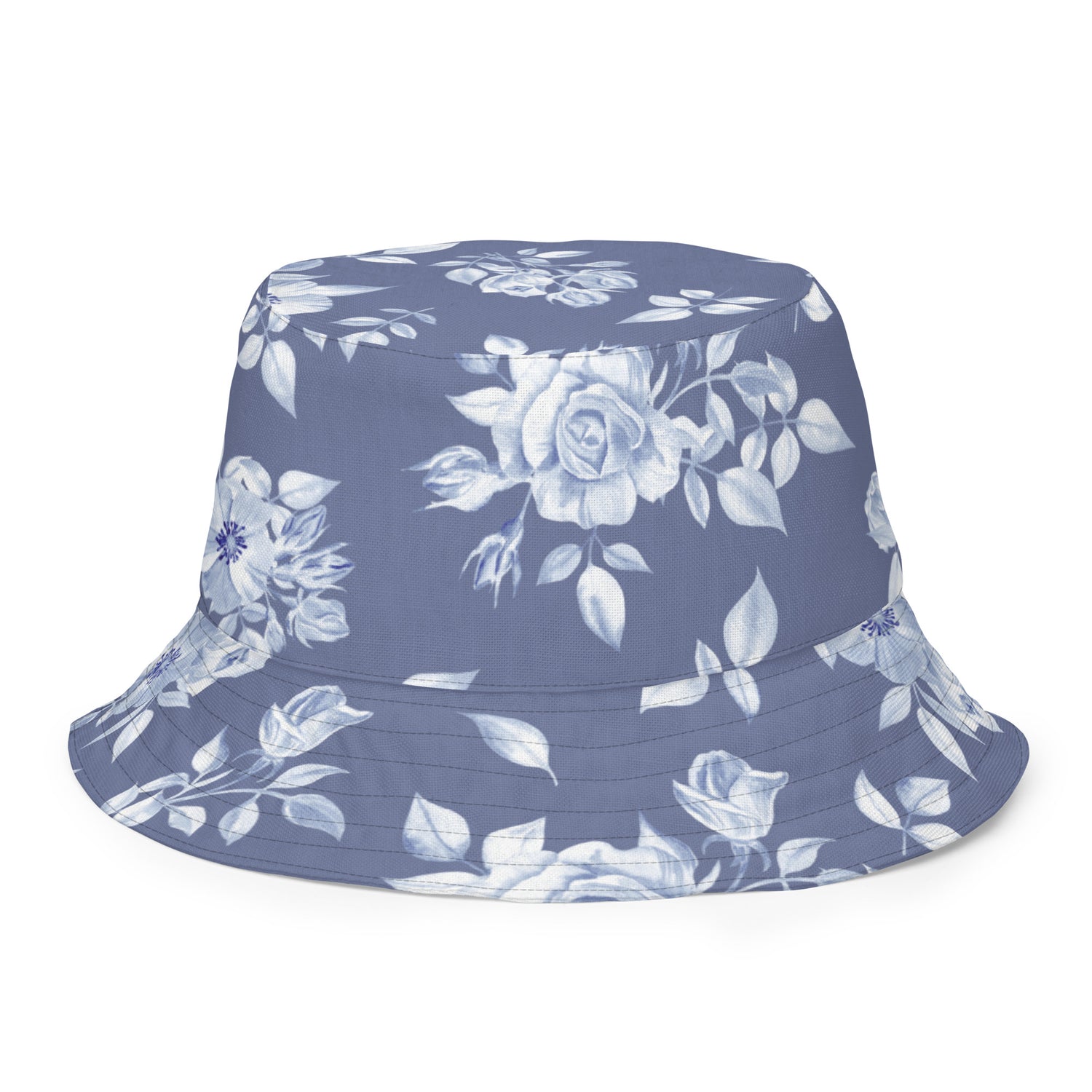 Reversible Blue Floral Plaid Bucket Hat