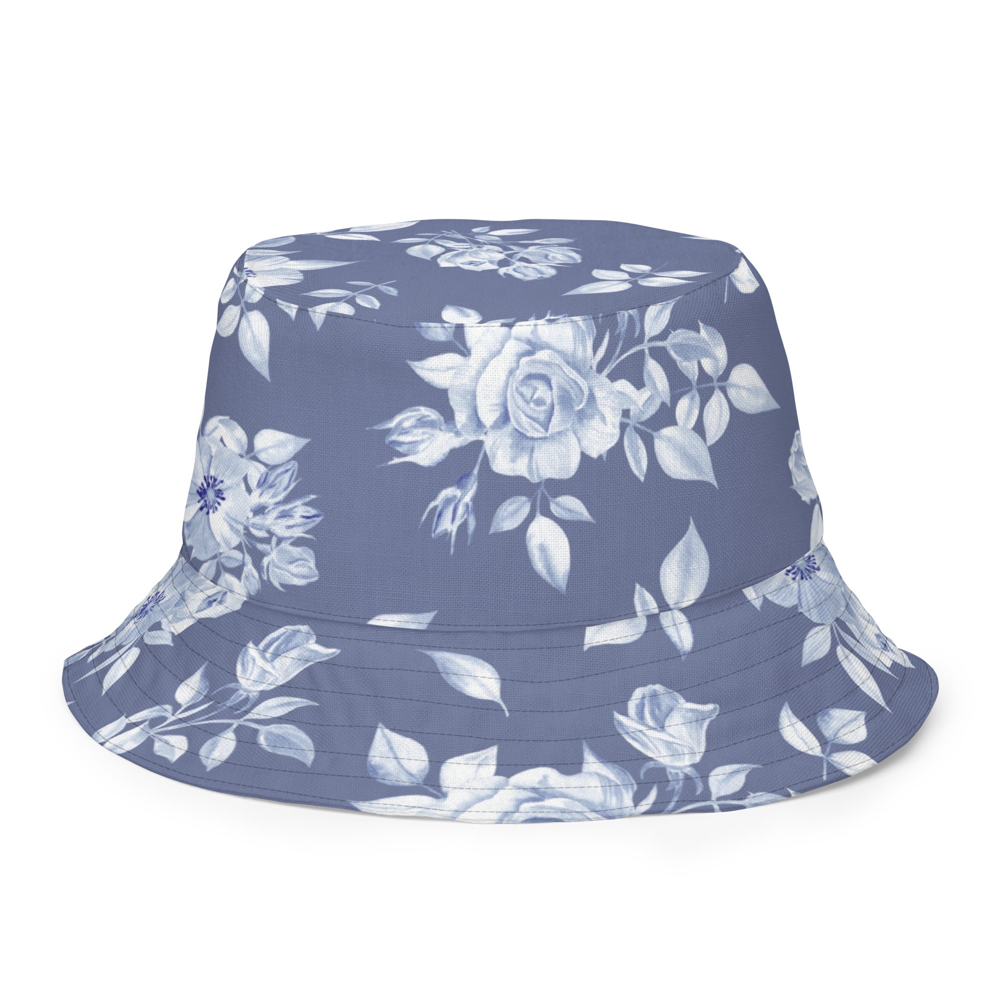 Reversible Blue Floral Plaid Bucket Hat
