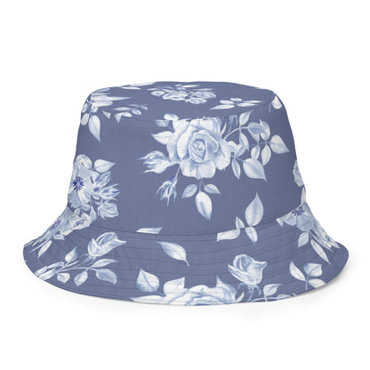 Reversible Blue Floral Plaid Bucket Hat