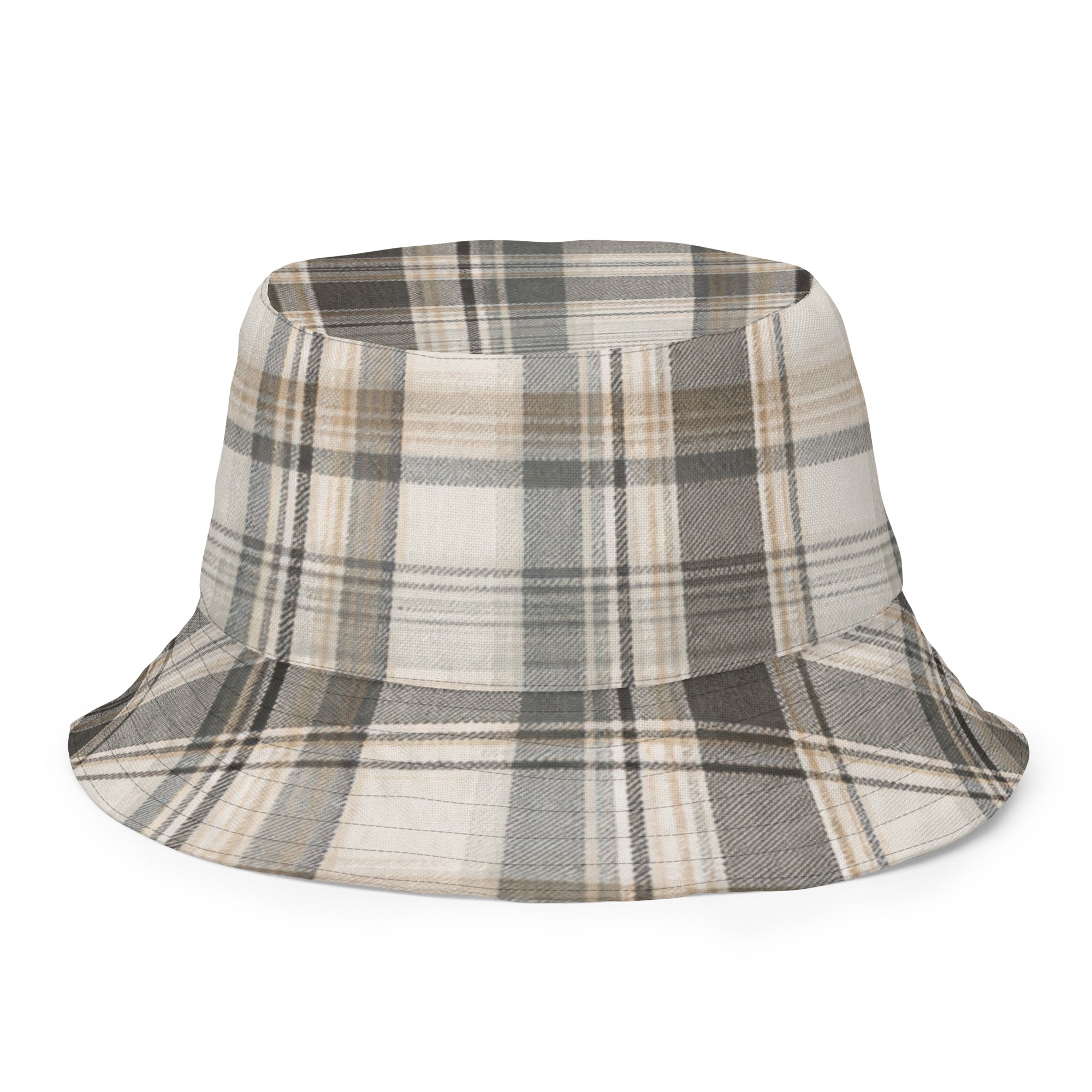 Reversible Neutral Plaid Bucket Hat