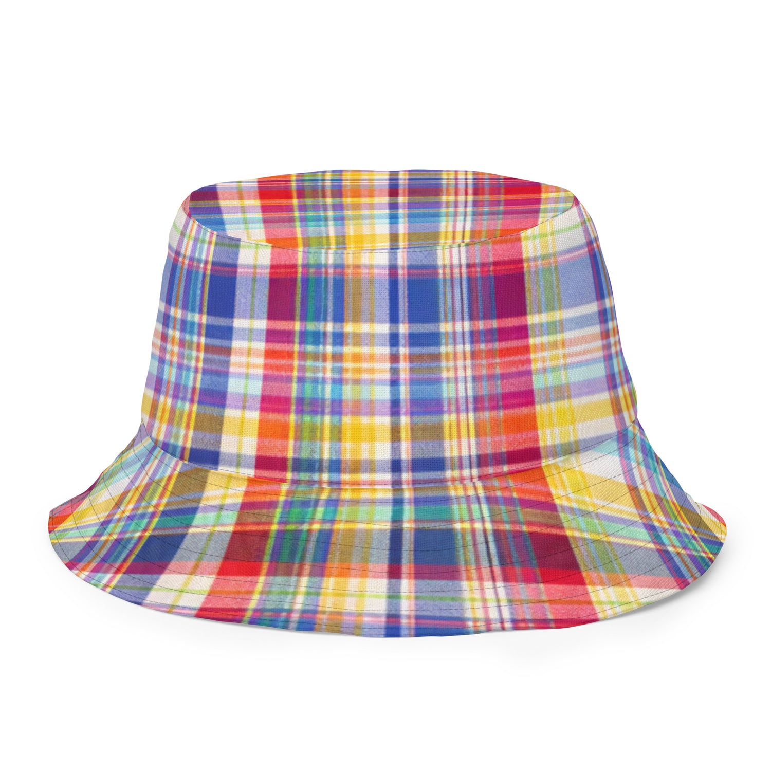 Reversible Colorful Plaid Blue Bucket Hat