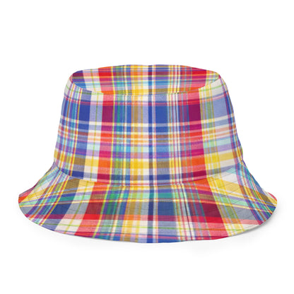 Reversible Colorful Plaid Blue Bucket Hat