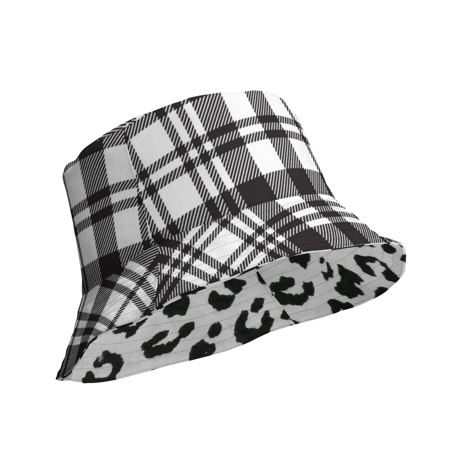 reversible plaid leopard bucket hat