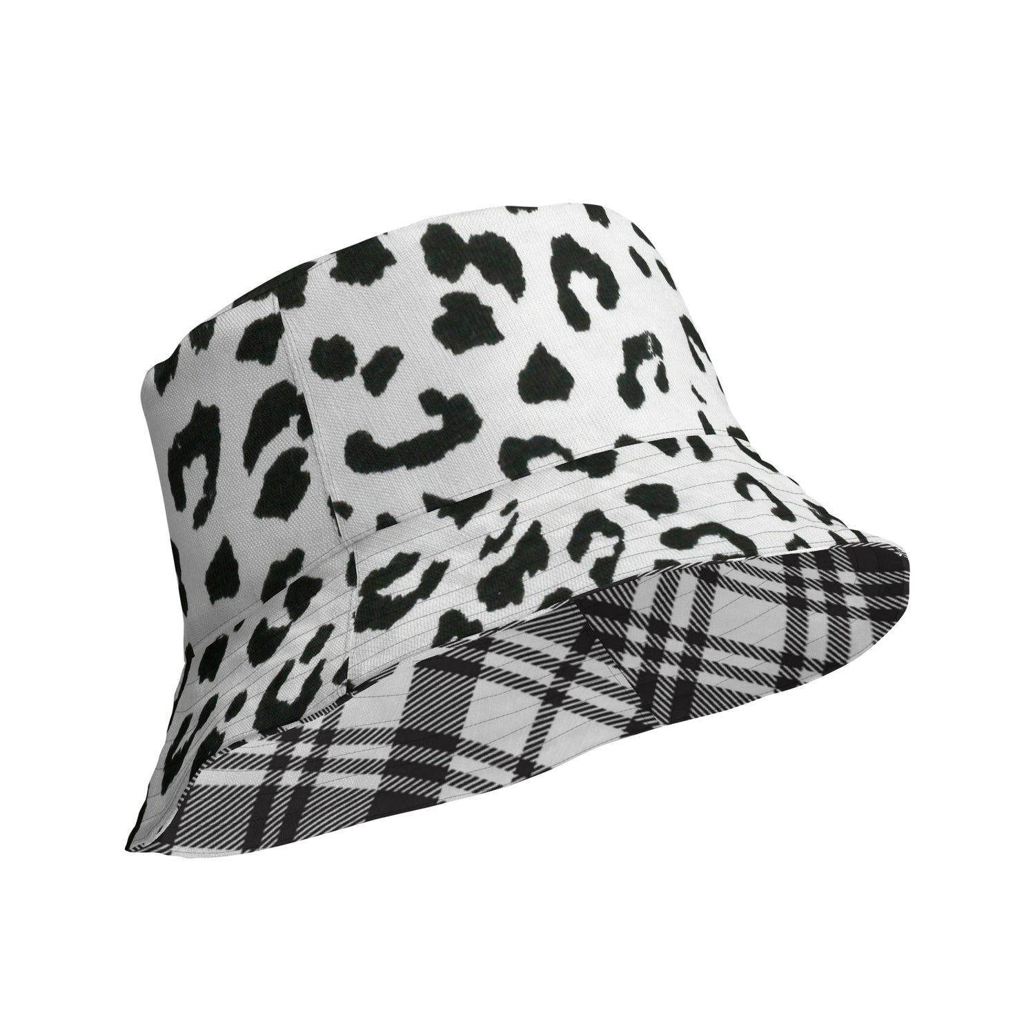 reversible plaid leopard bucket hat