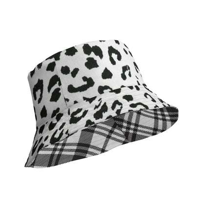 reversible plaid leopard bucket hat