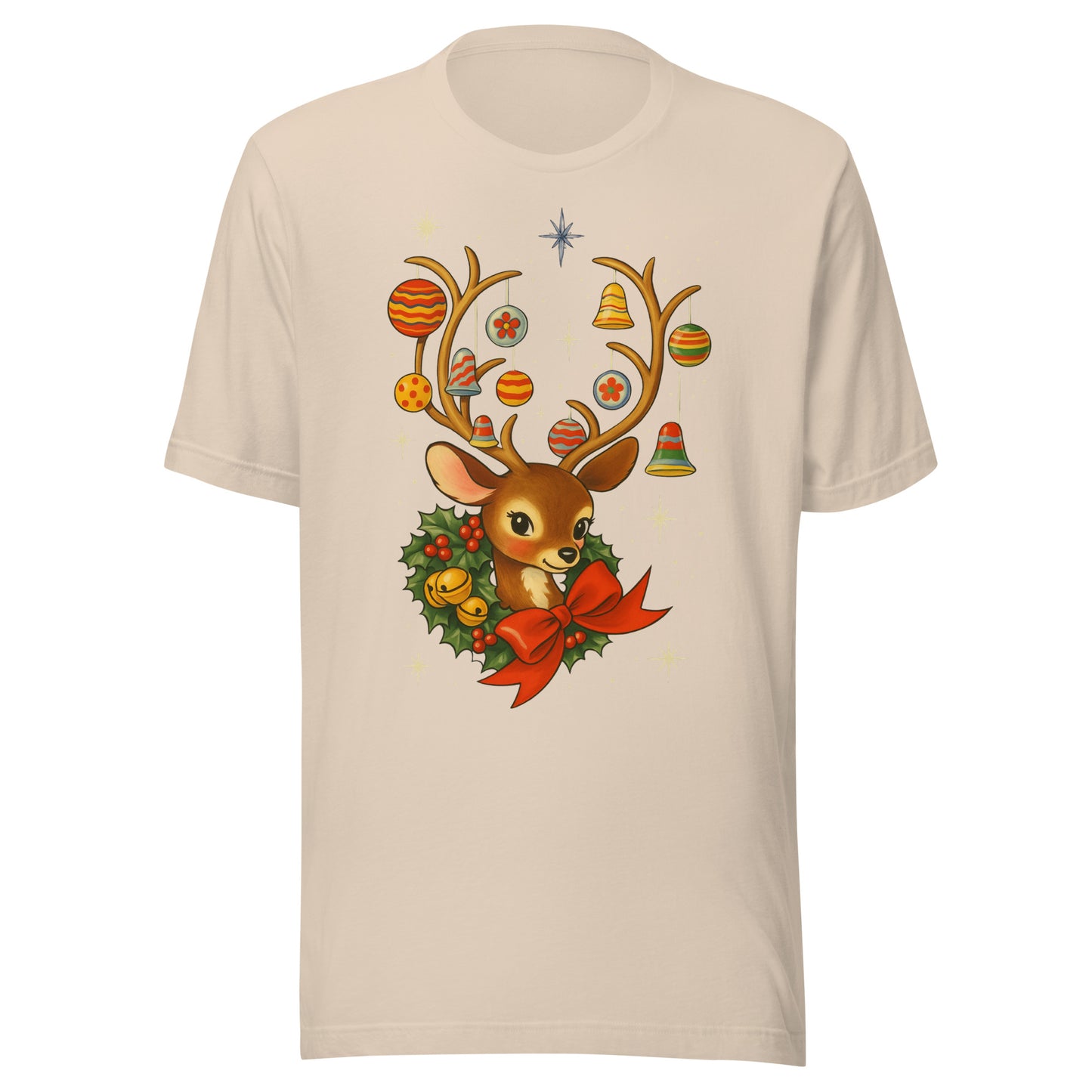 Vintage Retro Christmas Reindeer T-Shirt, Mid Century Holiday Deer, Cute Kitsch Xmas Tee, Ornament Antlers,