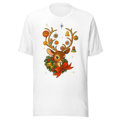 Vintage Retro Christmas Reindeer T-Shirt, Mid Century Holiday Deer, Cute Kitsch Xmas Tee, Ornament Antlers,